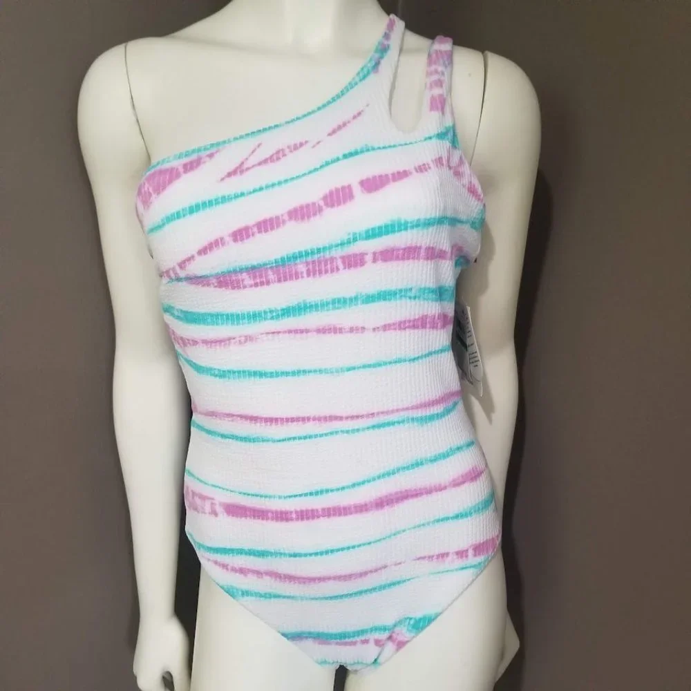 BECCA Iconic Asymmetric Ribbed Tie-Dye One-Piece Swimsuit - Picture 2 of 13
